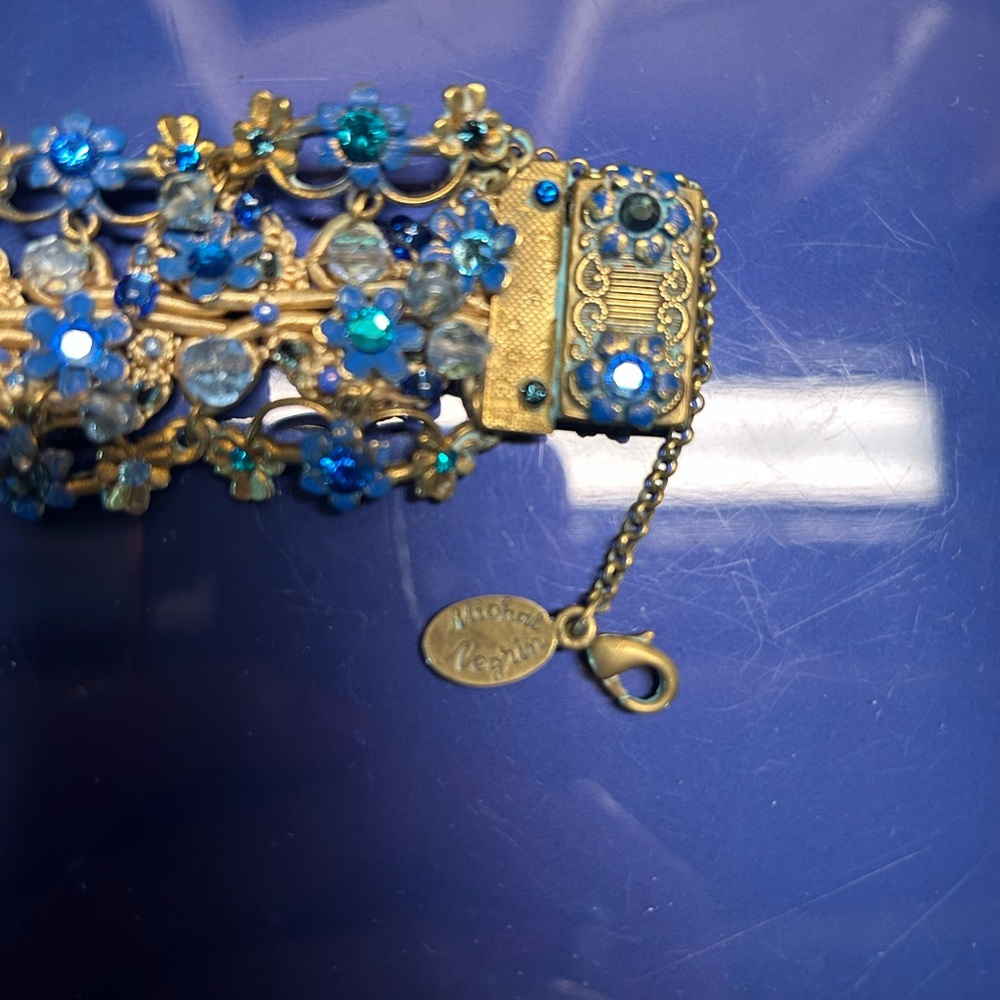 Michal Negrin Blue and Gold Floral Bracelet - Picture 12 of 13